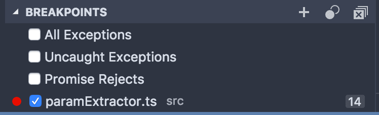 Breakpoints pane Breakpoints pane